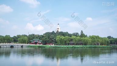 北京白塔北海公园镜面湖倒影固定延时摄影